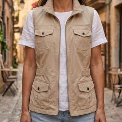 Gilet sans manches femme MAYFLOWER MITSY2 : l'&eacute;l&eacute;gance d'un coton beige ajustable 38