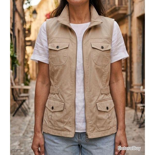Gilet sans manches femme MAYFLOWER MITSY2 : l'�l�gance d'un coton beige ajustable 40