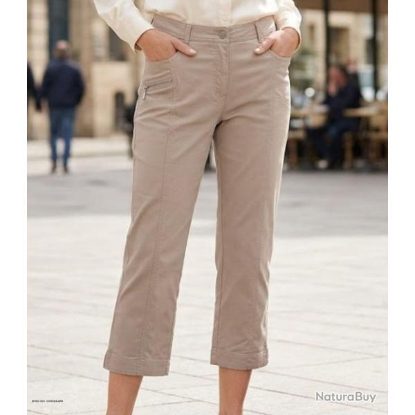 Pantacourt STRETCH Beige en coton avec zip fantaisie : confort et style moderne 40