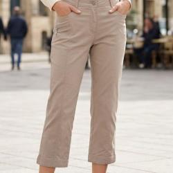 Pantacourt STRETCH Beige en coton avec zip fantaisie confort et style moderne