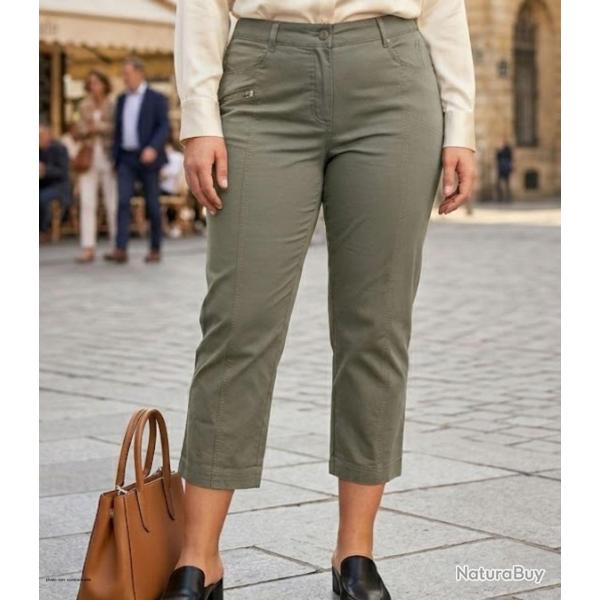 Pantacourt MAYFLOWER MONICA2 kaki en coton stretch le confort styl� au quotidien