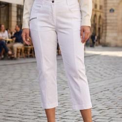 Pantacourt MAYFLOWER MONICA4 blanc en coton stretch l &eacute;l&eacute;gance confort pour l &eacute;t&eacute;