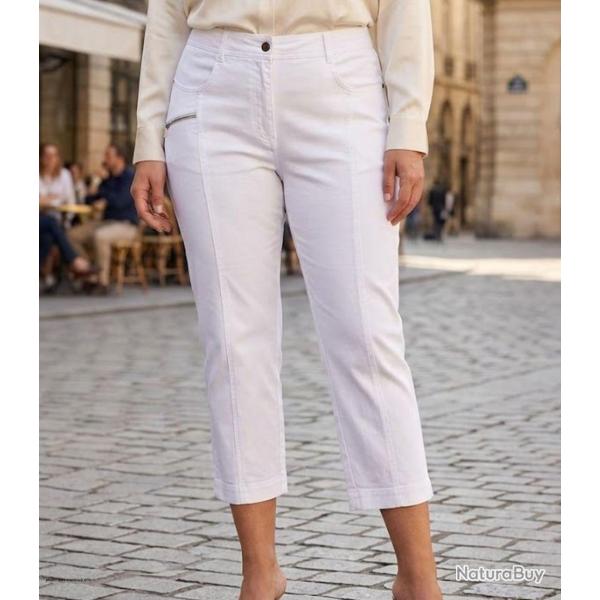 Pantacourt MAYFLOWER MONICA4 blanc en coton stretch l �l�gance confort pour l �t�