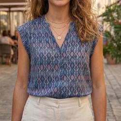 Chemisier sans manches MAYFLOWER N1121A : le top en viscose fluide pour un &eacute;t&eacute; frais et &eacute;l&eacute;gant 48
