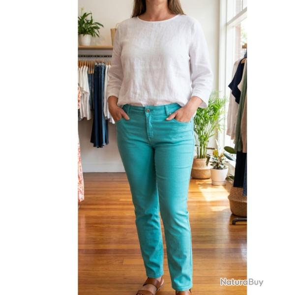 Pantalon Ultra Stretch Bleu Aqua - Effet Jean & Confort Absolu 38