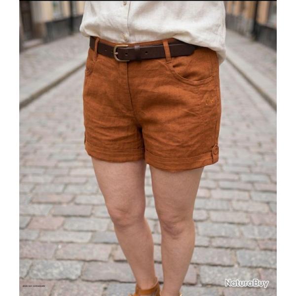 Short en lin et coton femme orange MAYFLOWER T1102A la fra�cheur et le style vitamin� pour l �t�