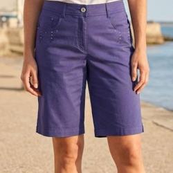 MAYFLOWER Bermuda en coton stretch Marine confort et d&eacute;tails scintillants