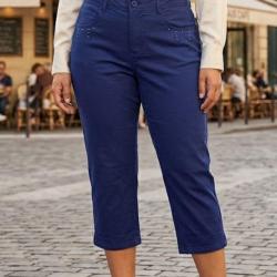 Pantacourt MAYFLOWER stretch bleu marine le confort avec finitions brod&eacute;es