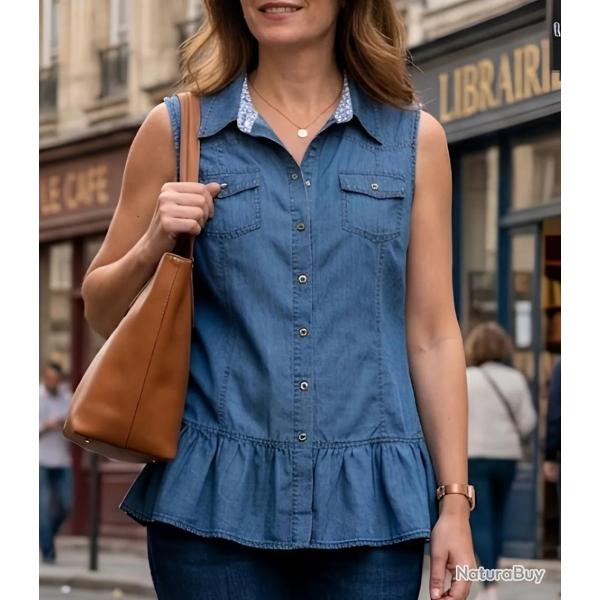 Axone Denim-Confort Tunique en jean bleu coupe ample pour un style quotidien 100% coton 46