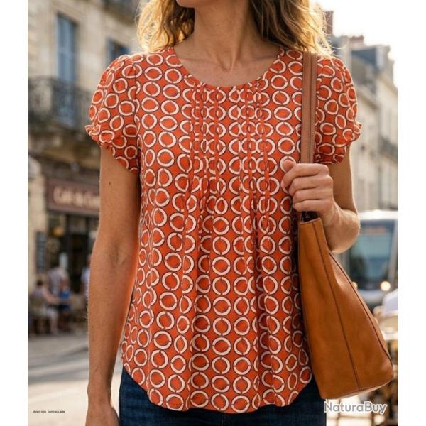 MAYFLOWER VANILA1 Chemisier pliss� fleuri � manches courtes l�ger et �l�gant