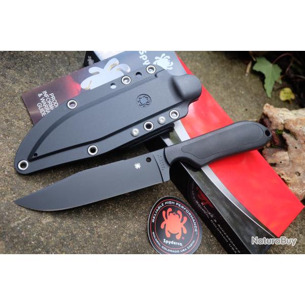 Couteau Spyderco Street Bowie Perrin Black Military Lame Acier VG-10 Manche FRN Etui Kydex Japan