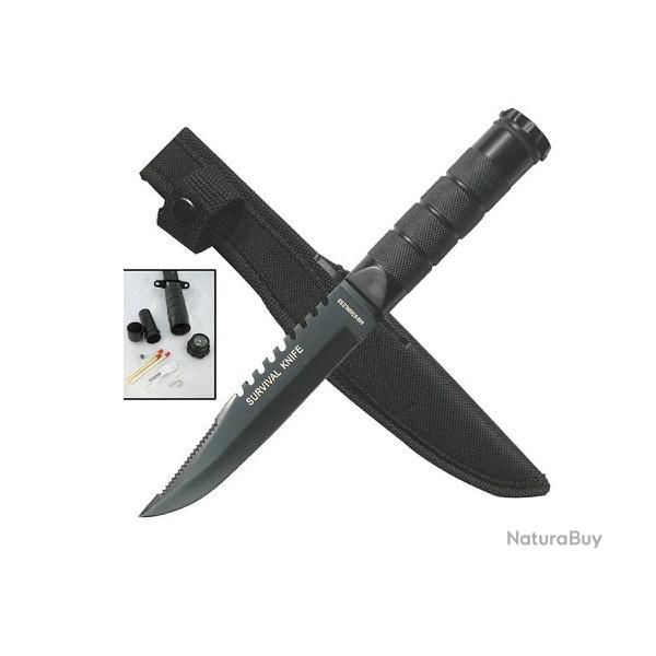 Couteau de survie d'urgence noir de 8,5 pouces avec kit et �tui