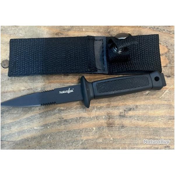 Couteau de survie mini dague noir avec kit et �tui
