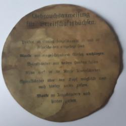 WW1 TRES RARE ETIQUETTE PAPIER pour LEDERSCHUTZMASKE 1917