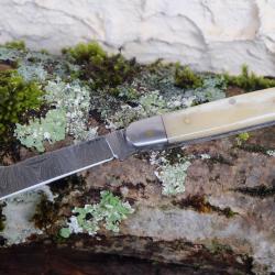 Greffoir Couteau Lame Damas 128 Couches Manche Os Fabrication Artisanale Cran Forc&eacute; 01