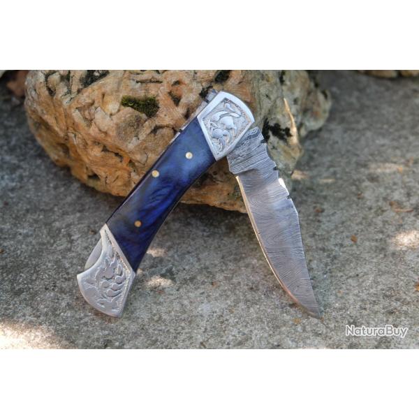 Couteau Lame Damas 128 Couches Style Buck 112 Manche Atlantide Fabr Artisanale S�curit� Lockback