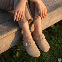 Sabots Pob en Cuir Gris Clair - Femme - Ayoka 36