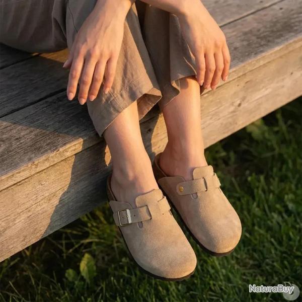 Sabots Pob en Cuir Gris Clair - Femme - Ayoka 41