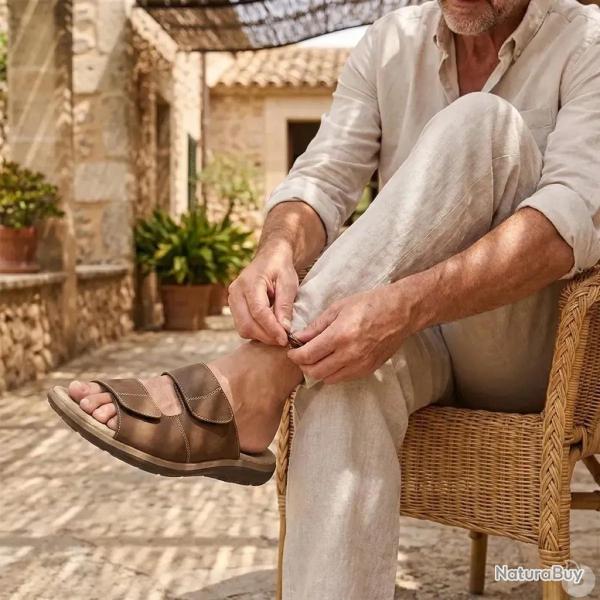 Sandales Debi en Cuir Marron pour Homme AYOKA