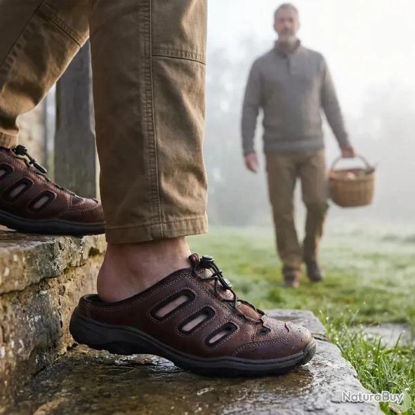 Sabots Homme Marron en Cuir � Attache Rapide - AYOKA Dugi 40
