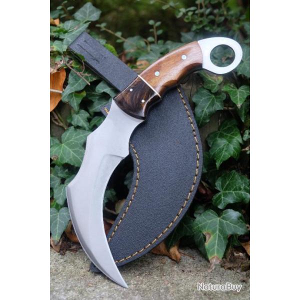 Couteau Karambit Lame Acier Carbone 1055 Manche Bois/R�sine Etui Nylon Fabrication Artisanale