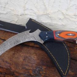Couteau Karambit Lame Damas Acier 256 Couches Manche Bois & R&eacute;sine Etui Nylon Fabr Artisanale