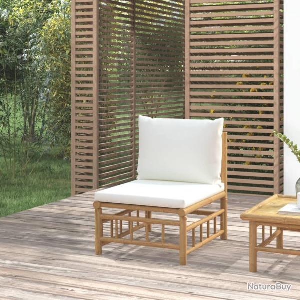 Canap� central de jardin avec coussins blanc cr�me bambou