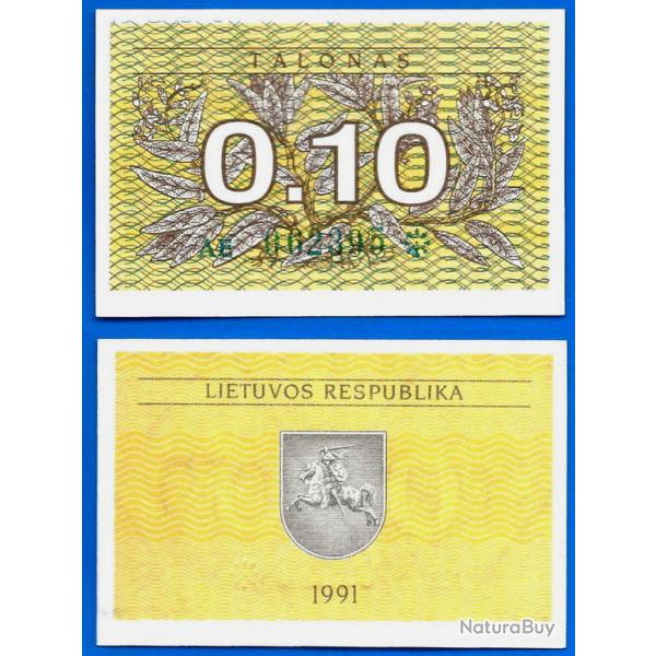 Lituanie 0.10 Talonas 1991 SANS LES 3 Lignes de textes Neuf Billet Litu Litas