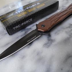 Couteau Tac Force Pliant Linerlock | Lame Dague Spear Point Acier Inox Noir | Manche Aluminium Brun