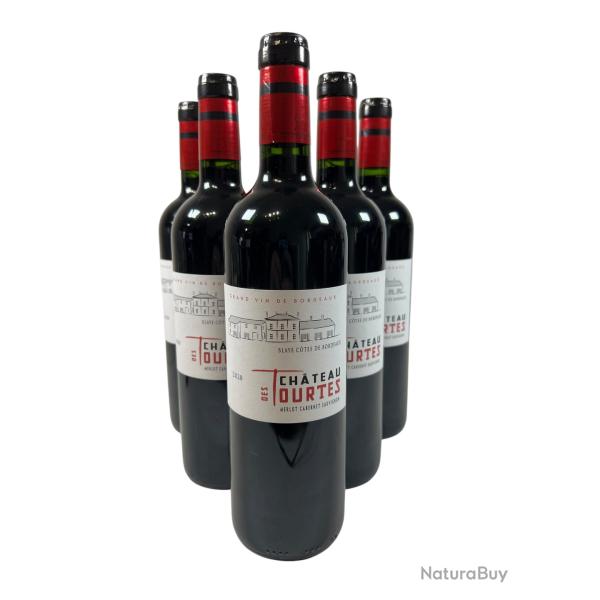 6 Bouteilles vin rouge Ch�teau des Tourtes, AOC C�tes de Blaye 2020 mise � prix 1� sans r�serve Neuf