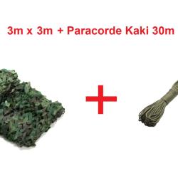 Filet de camouflage Jungle vert 3m x 3m + Paracorde 30m Kaki - Livraison gratuite