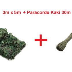 Filet de camouflage Jungle vert 3m x 5m + Paracorde Kaki 30m - Livraison gratuite