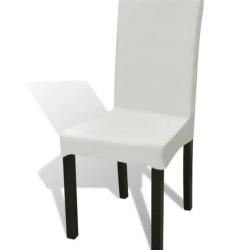 Housses chaise polyester &eacute;lasthanne cr&egrave;me extensibles universelles lot 6