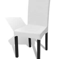Housses chaise polyester &eacute;lasthanne blanc extensibles universelles lot 6