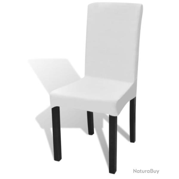 Housses chaise polyester �lasthanne blanc extensibles universelles lot 6