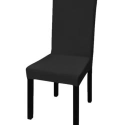 Housses chaise polyester &eacute;lasthanne noir extensibles universelles lot 6