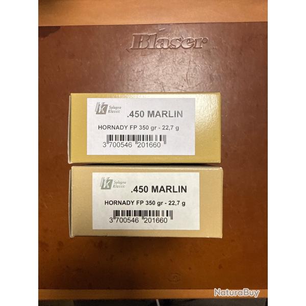 LOT DE 2BOITES SOLOGNE .450 MARLIN HORNADY FP 350gr-22.7g