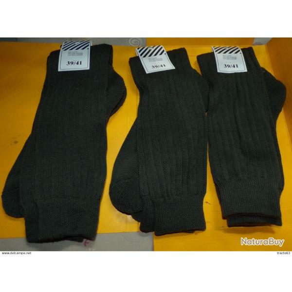 CHAUSSETTES KAKI POUR LE FROID EN LOT DE 3 , POINTURE 39/41 , 45% DE LAINE , FABRICATION FRANCAISE D