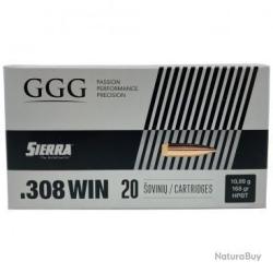 Cartouches GGG calibre 308WIN 168GR SIERRA HPBT 168grs 10.89g x20