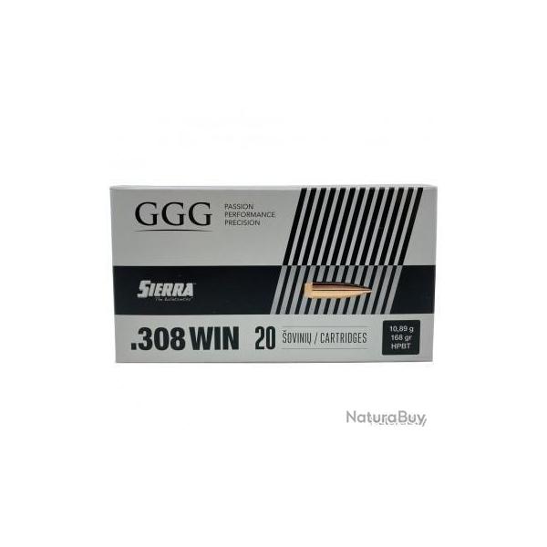 Cartouches GGG calibre 308WIN 168GR SIERRA HPBT 168grs 10.89g x20