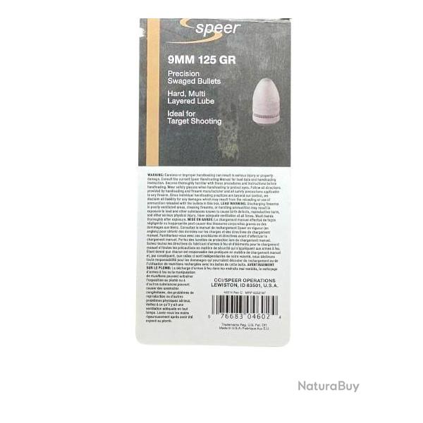 Ogives SPEER 9mm (356" RN) 125gr plinker plomb round nose x500
