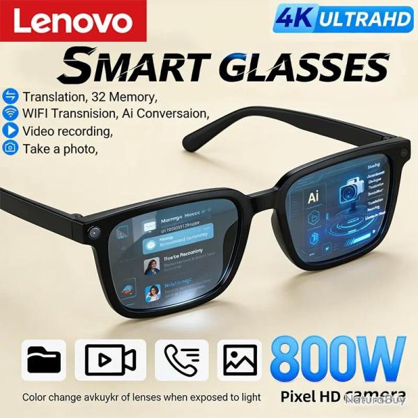 Lenovo Lunettes IA Camera Traduction Wifi, Modele: Noir