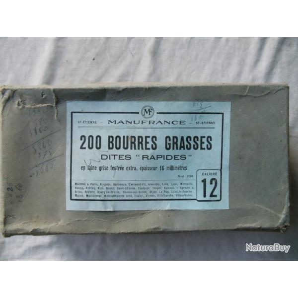 1 Bo�te MANUFRANCE avec  150 bourres grasses dites " rapides ", en calibre 12.