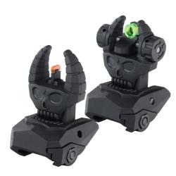 Hausse et guidon en fibre optique rabattable type AR15 tete de mort noir pour rail picatinny