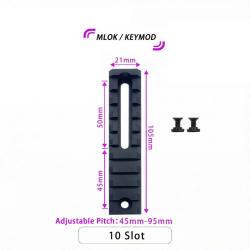 Lot de 2 rails universels en aluminium anodis&eacute; pour montage M-lok 10 fentes
