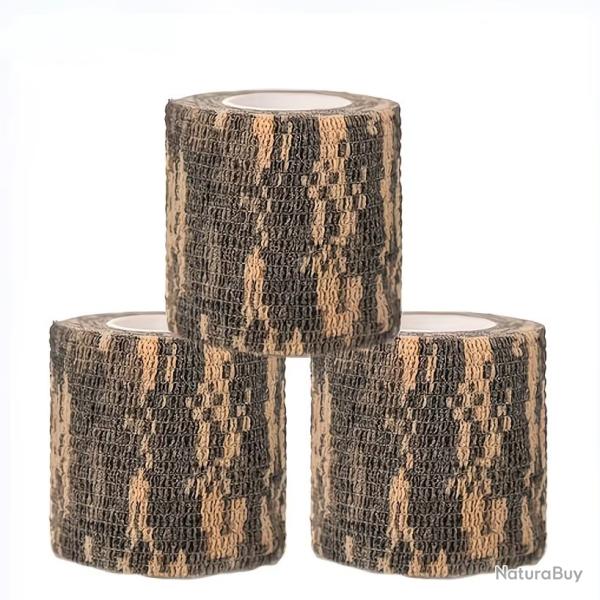 Lot de 3 Rubans Adh�sifs 5cm x 4.5m Sport Camouflage ACU Auto-Agrippant Extensible Outdoor Chasse