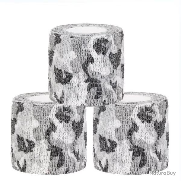 Lot de 3 Rubans Adh�sifs 5cm x 4.5m Sport Camouflage Neige Auto-Agrippant Extensible Outdoor Chasse