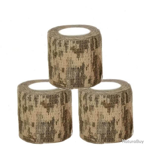Lot de 3 Rubans Adh�sifs 5cm x 4.5m Sport Camouflage D�sert Auto-Agrippant Extensible Outdoor Chasse