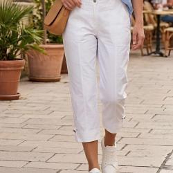 AXONE SE1032 Pantacourt blanc &agrave; surpiq&ucirc;res pour un look estival frais et &eacute;l&eacute;gant