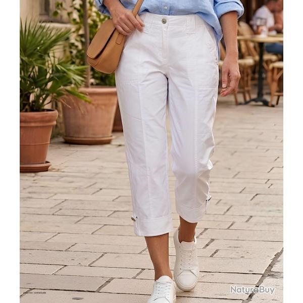 AXONE SE1032 Pantacourt blanc � surpiq�res pour un look estival frais et �l�gant